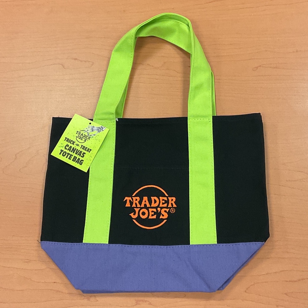 Trader Joe's Black, Green, and Purple Mini Canvas Tote